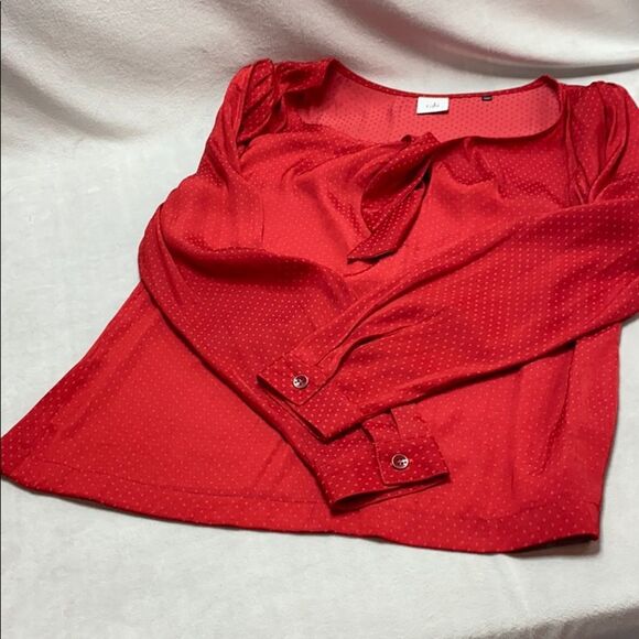 Cabi 3862 Long Sleeve Knot Dots Blouse Red Small - Picture 5 of 9